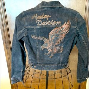 Ladies Harley Davidson Bronze Bling Eagle Jean Jacket